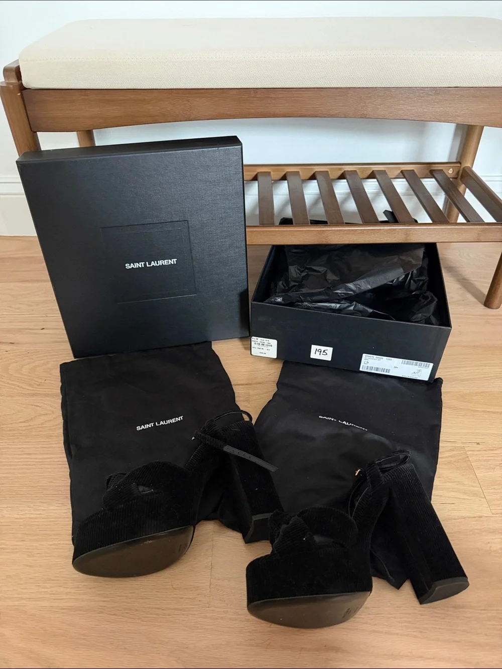 Saint Laurent Black Velvet Platform Block Heel Sandals - Picture 6 of 7
